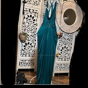 BCBGMaxAzria Emerald Backless Gown